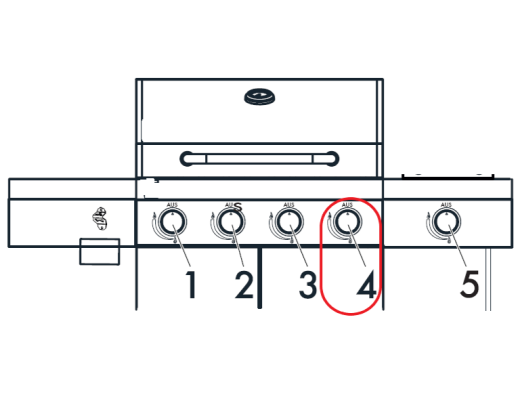 1St. Drehregler (4) mit Piezozünder für IAN 405834_2107 / GASGRILL 4plus1 Brenner