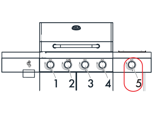 1St. Drehregler (5) mit Piezozünder für IAN 405834_2107 / GASGRILL 4plus1 Brenner