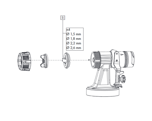 1X 4 Düsen (Ø 1,5 / 1,8 / 2,2 / 2,6 mm) für IAN 437498_2304 / HVLP-FARBSPRITZPISTOLE PFS 450 B1